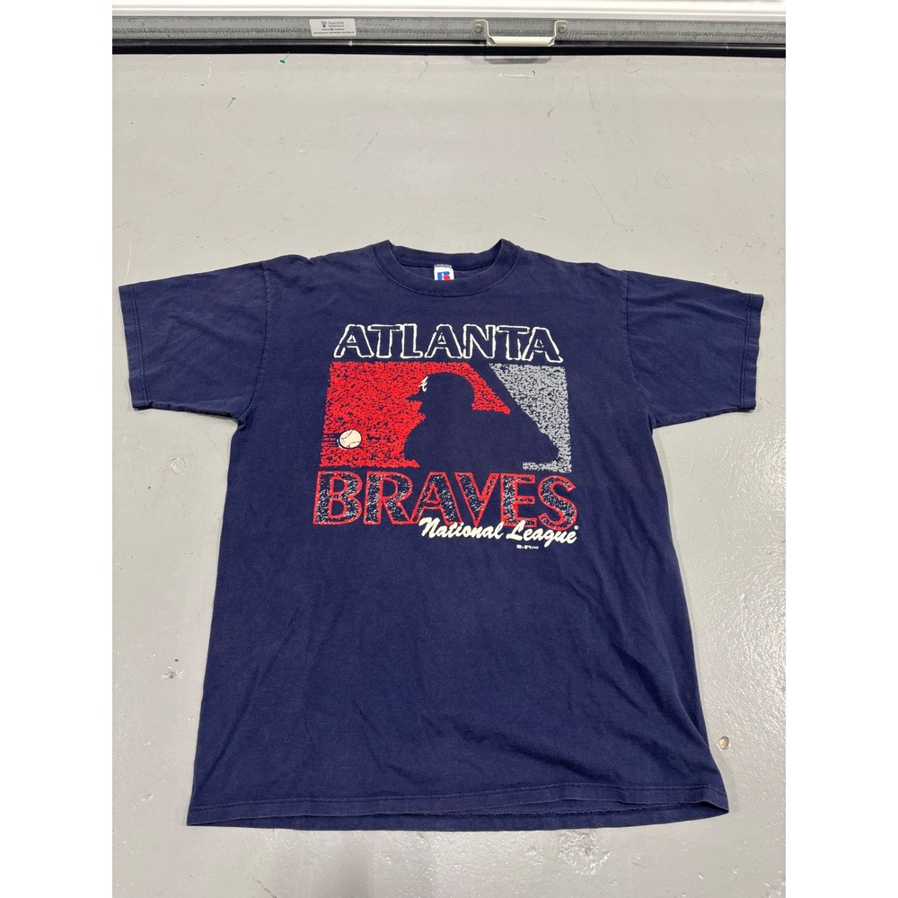 Vintage 1995 Atlanta Braves Russell Athletic T-Shirt Mens XL Navy Blue MLB USA